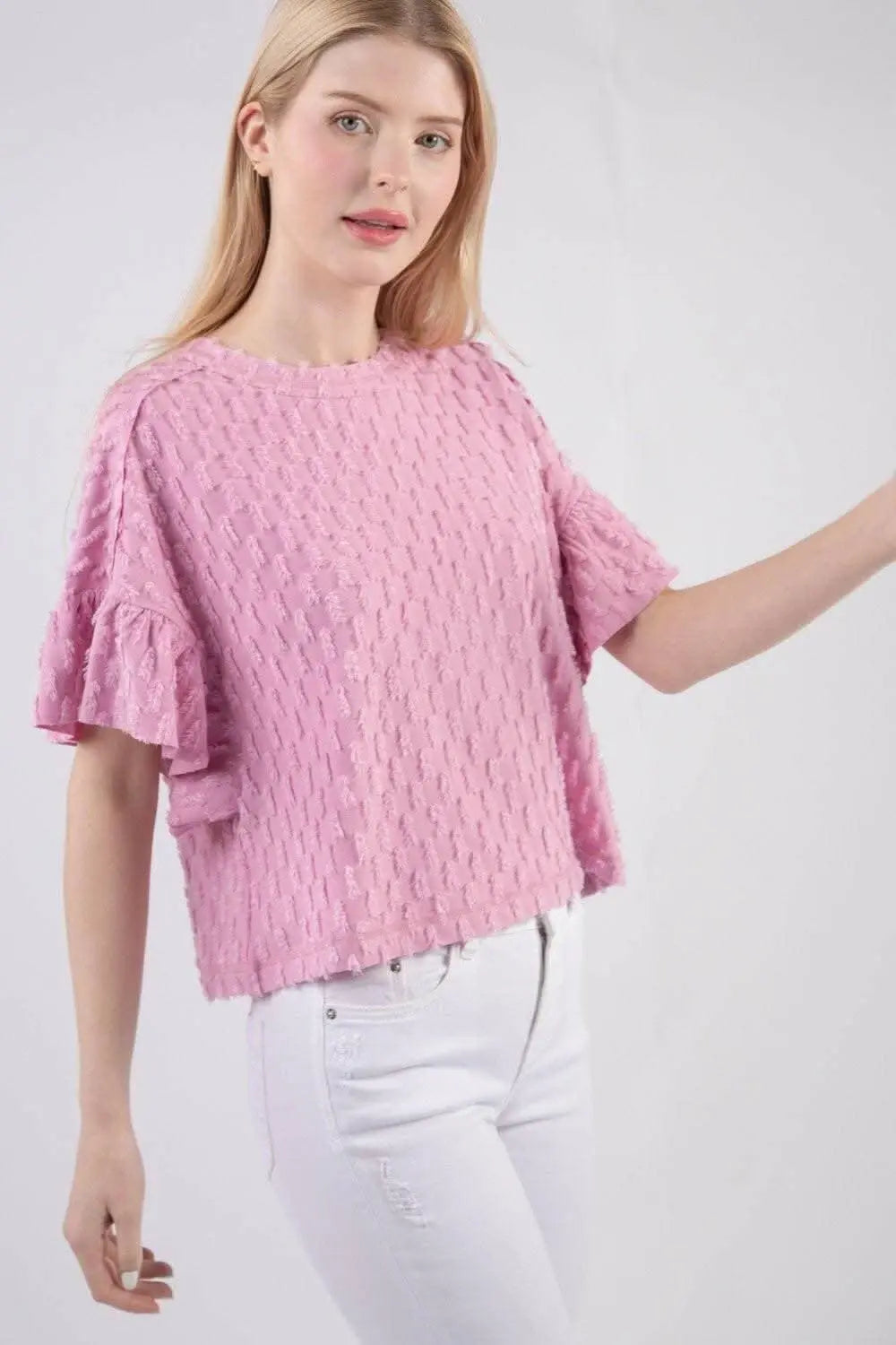 Chic Textured Ruffle Sleeve Top by VERY J - Love Salve